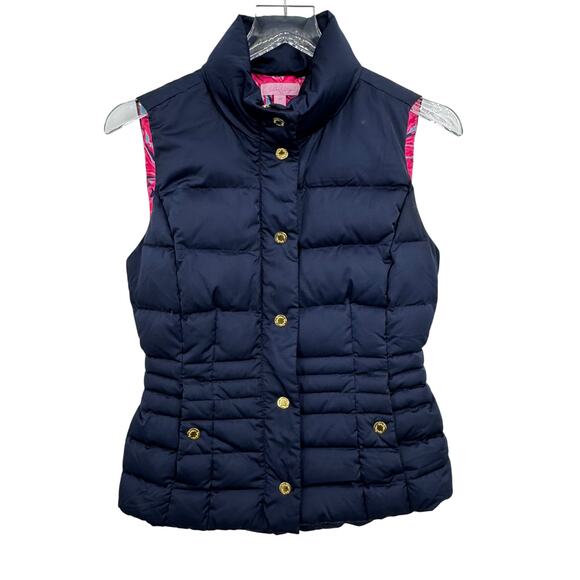 Lilly Pulitzer Isabelle puffer vest down filled XS zip front quilted navy blue - Picture 3 of 12
